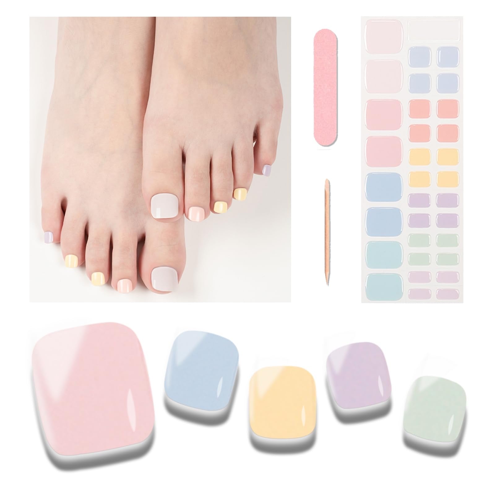 Pastel Mix Toe Nail Strips