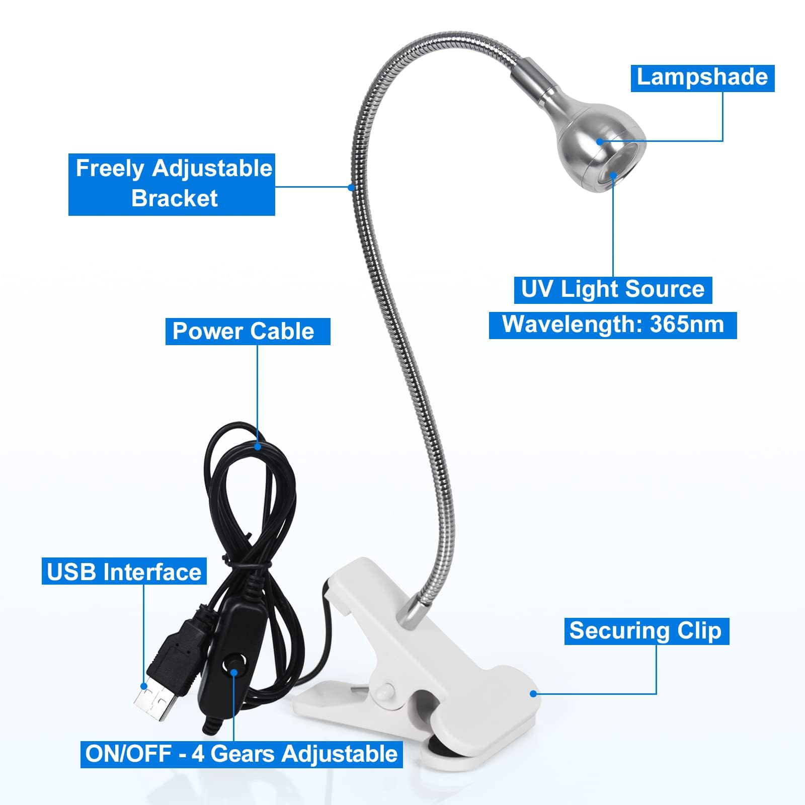 AORAEM Nail Lamp LED Nail Manicure Dryer Curing Light with Black Gooseneck and Clamp for Gel Nails