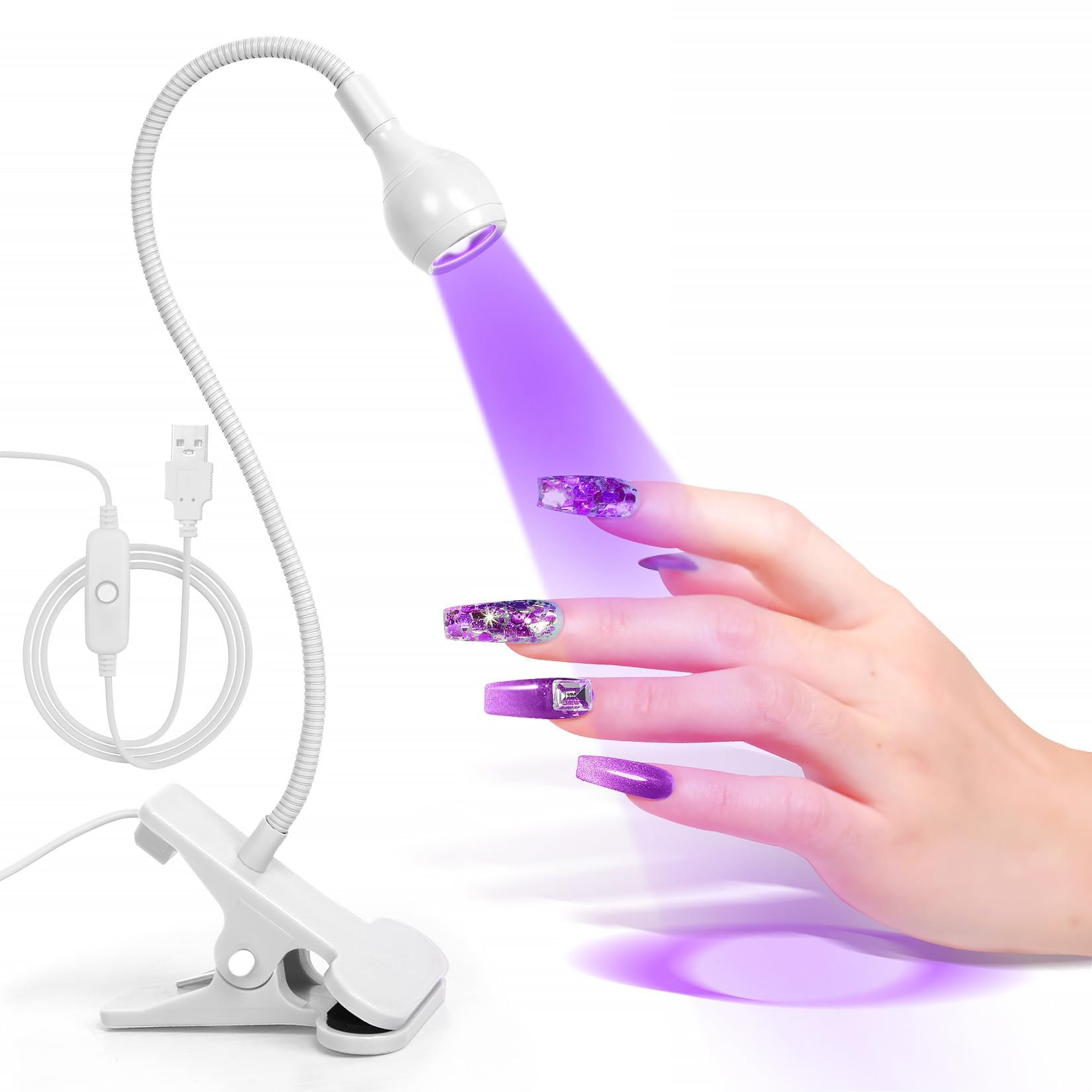 AORAEM Nail Lamp LED Nail Manicure Dryer Curing Light with Black Gooseneck and Clamp for Gel Nails