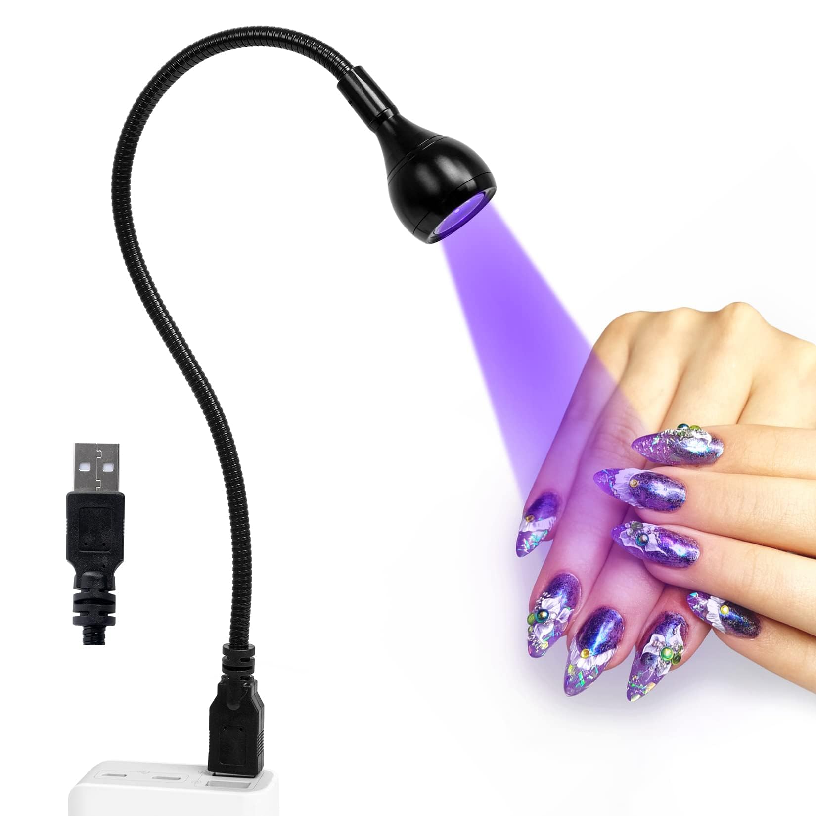 AORAEM Nail Lamp LED Nail Manicure Dryer Curing Light with Black Gooseneck and Clamp for Gel Nails