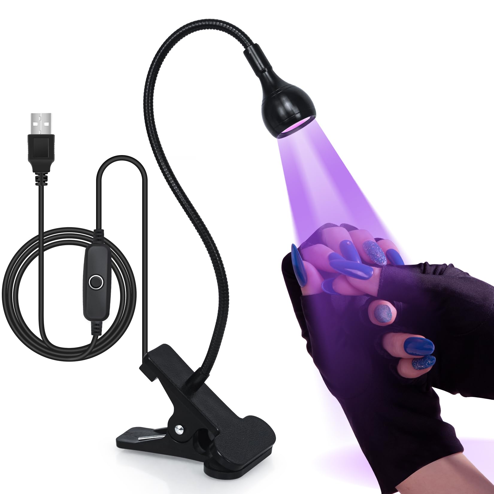 AORAEM Nail Lamp LED Nail Manicure Dryer Curing Light with Black Gooseneck and Clamp for Gel Nails