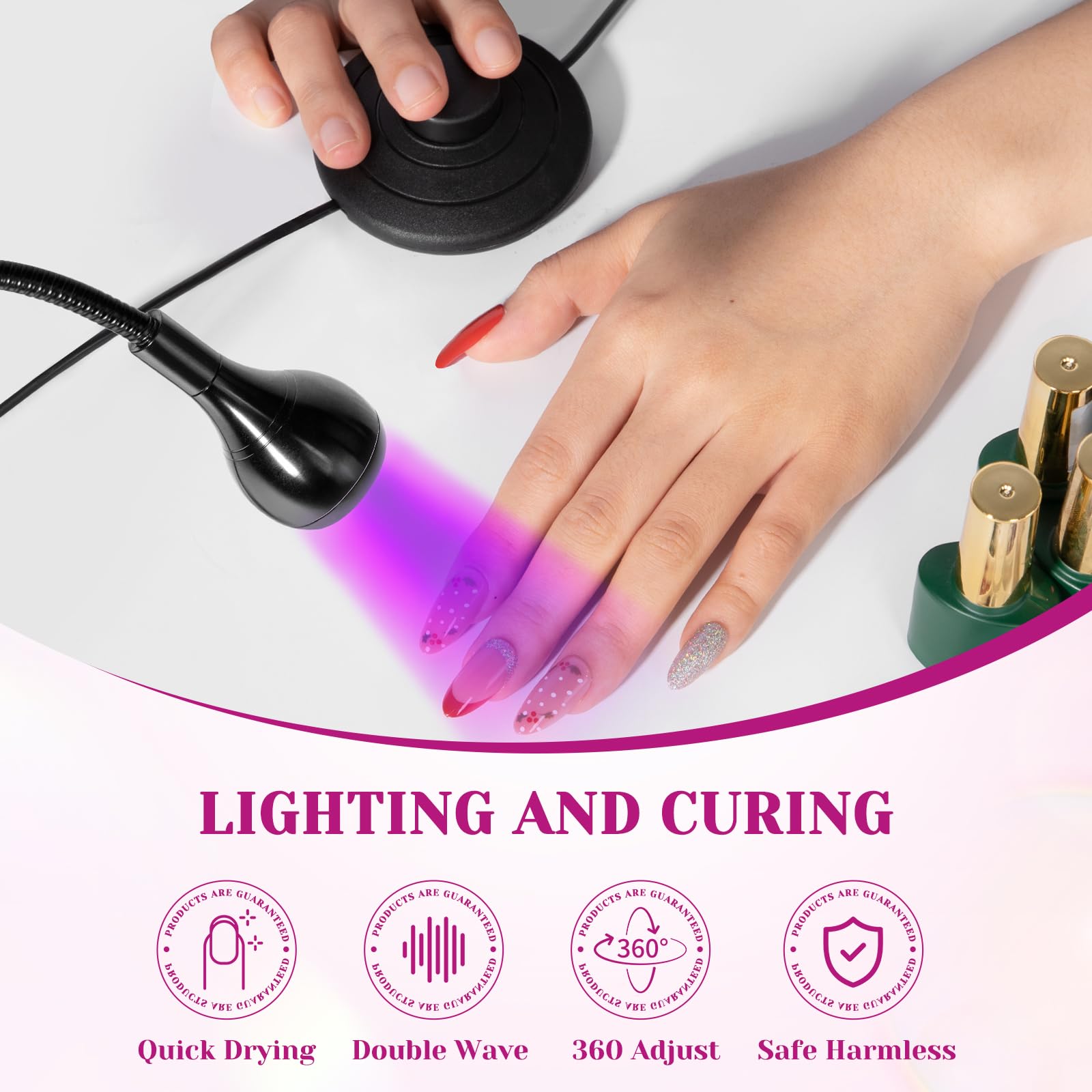 AORAEM Nail Lamp LED Nail Manicure Dryer Curing Light with Black Gooseneck and Clamp for Gel Nails