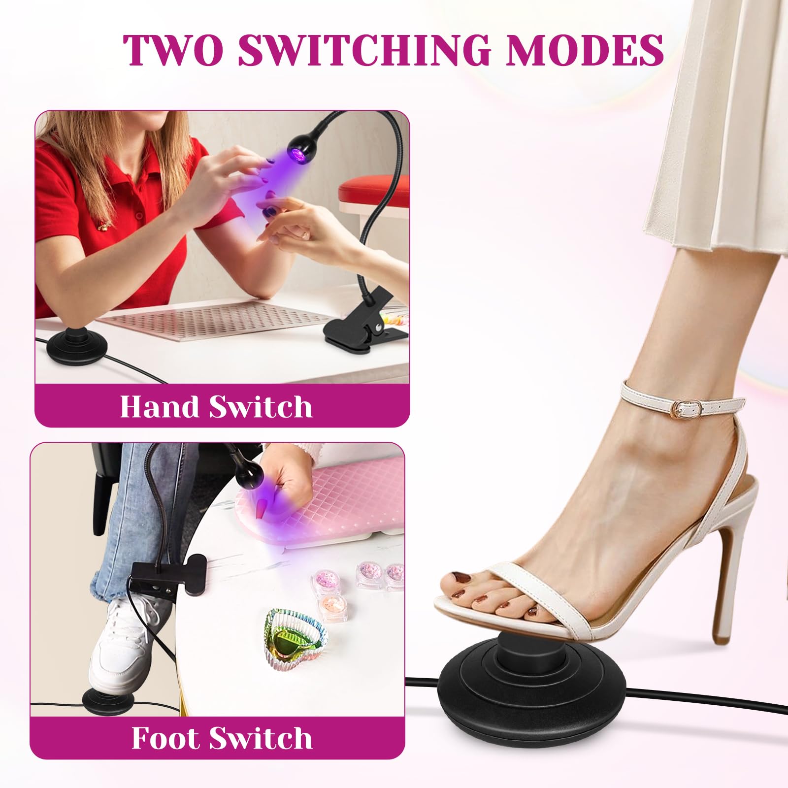AORAEM Nail Lamp LED Nail Manicure Dryer Curing Light with Black Gooseneck and Clamp for Gel Nails