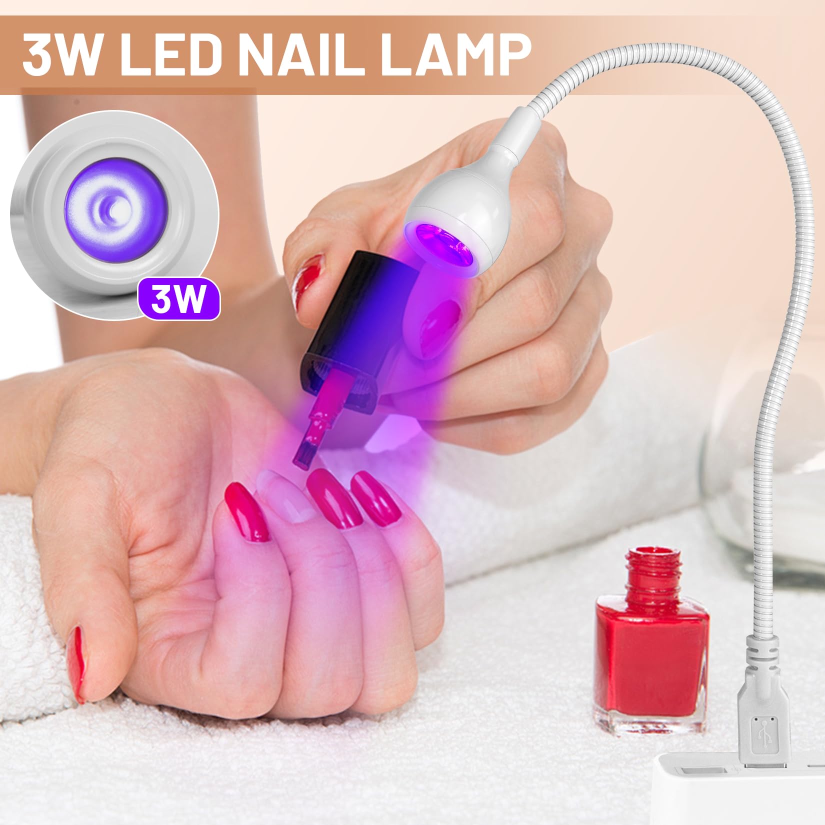 AORAEM Nail Lamp LED Nail Manicure Dryer Curing Light with Black Gooseneck and Clamp for Gel Nails