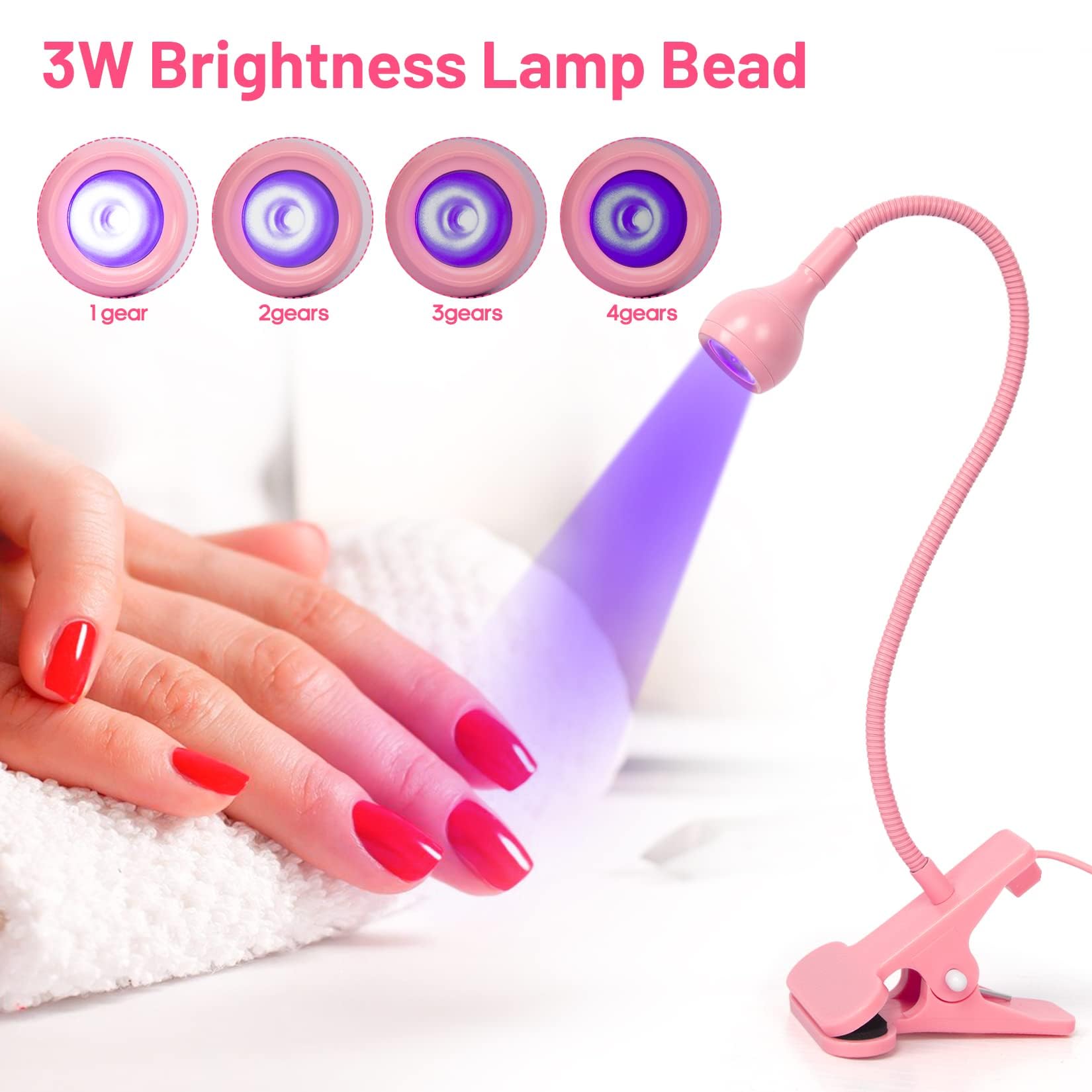 AORAEM Nail Lamp LED Nail Manicure Dryer Curing Light with Black Gooseneck and Clamp for Gel Nails