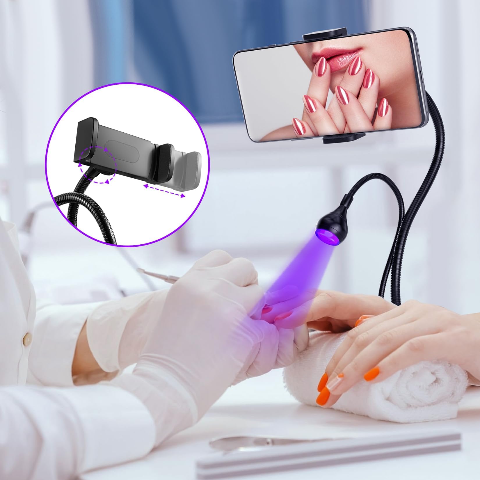 AORAEM Nail Lamp LED Nail Manicure Dryer Curing Light with Black Gooseneck and Clamp for Gel Nails