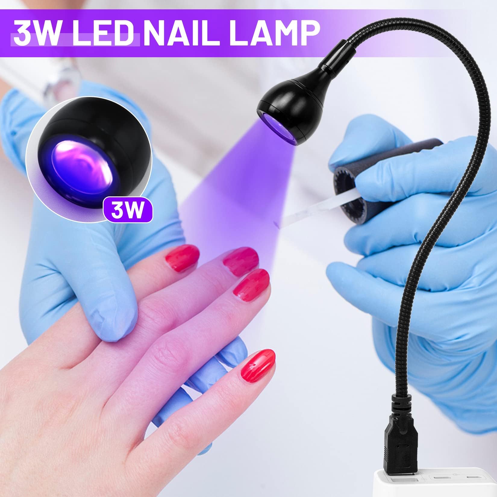 AORAEM Nail Lamp LED Nail Manicure Dryer Curing Light with Black Gooseneck and Clamp for Gel Nails