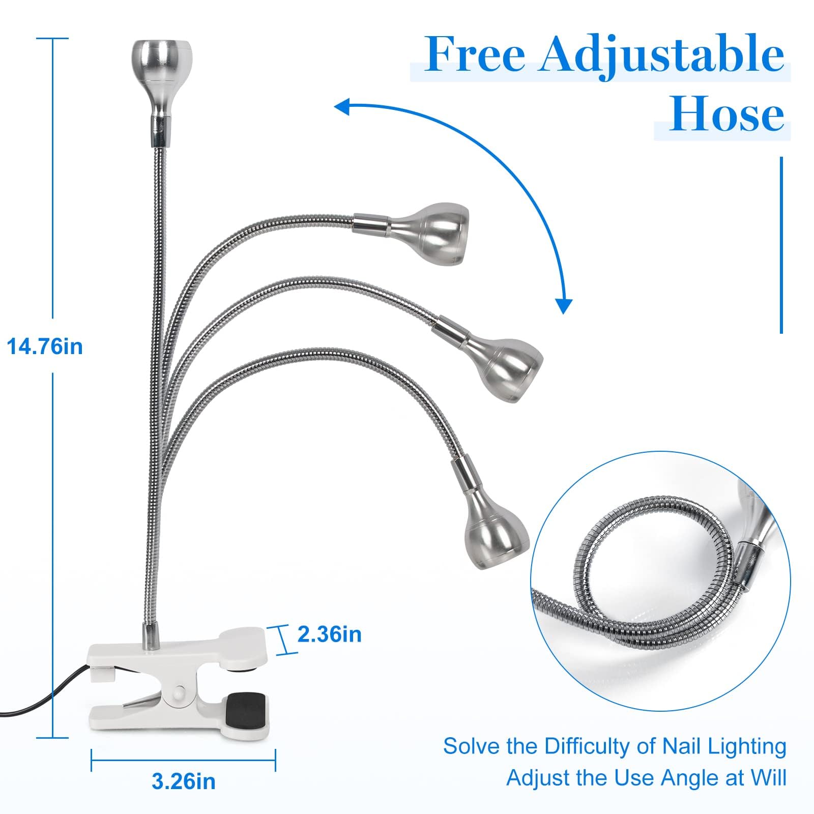 AORAEM Nail Lamp LED Nail Manicure Dryer Curing Light with Black Gooseneck and Clamp for Gel Nails