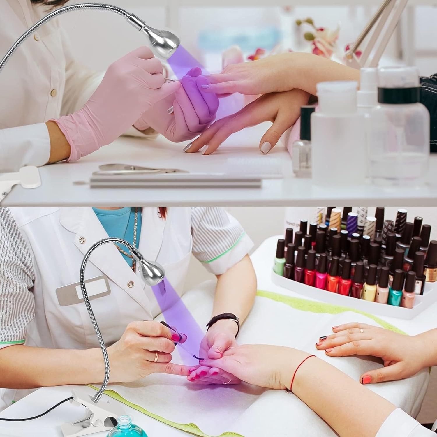 AORAEM Nail Lamp LED Nail Manicure Dryer Curing Light with Black Gooseneck and Clamp for Gel Nails
