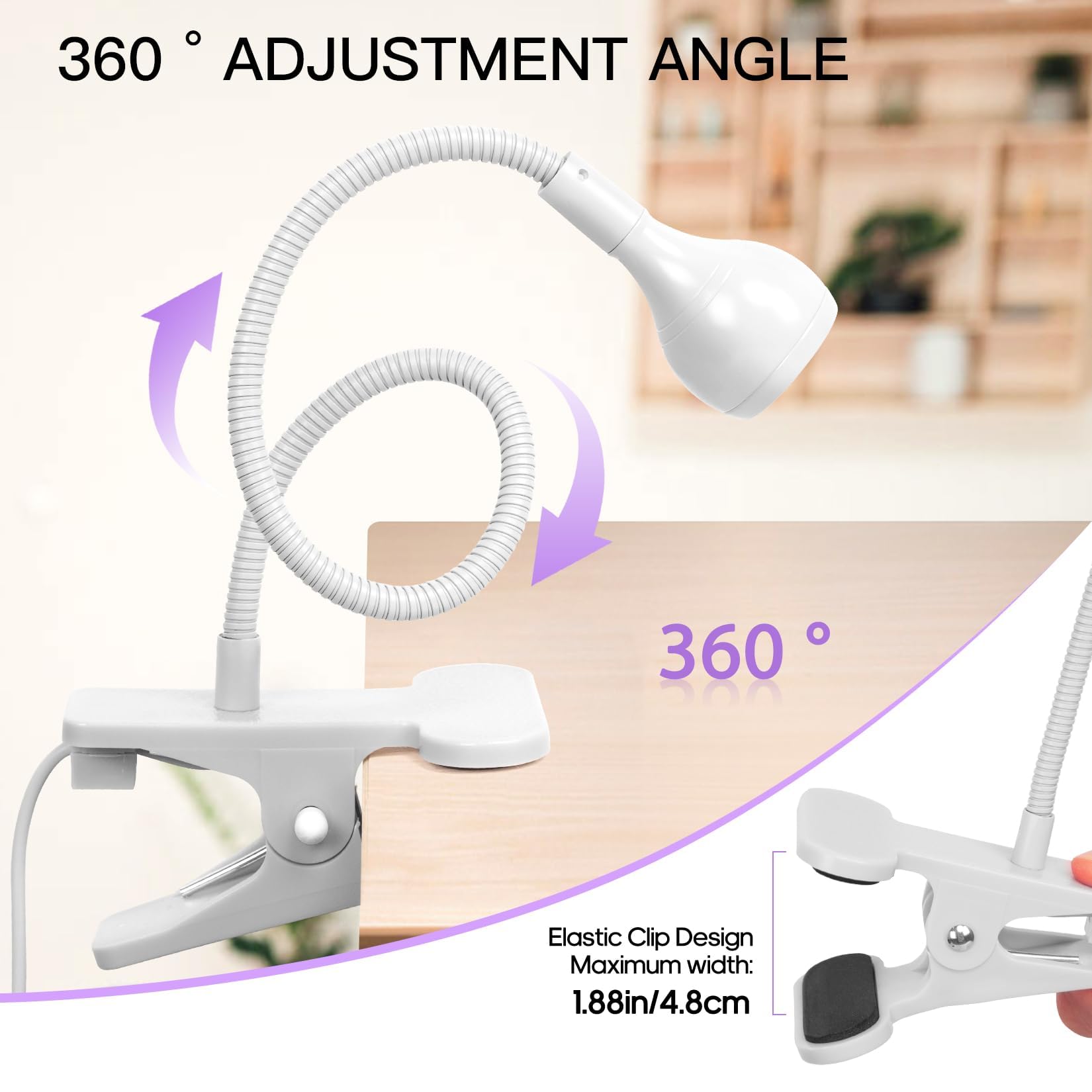 AORAEM Nail Lamp LED Nail Manicure Dryer Curing Light with Black Gooseneck and Clamp for Gel Nails