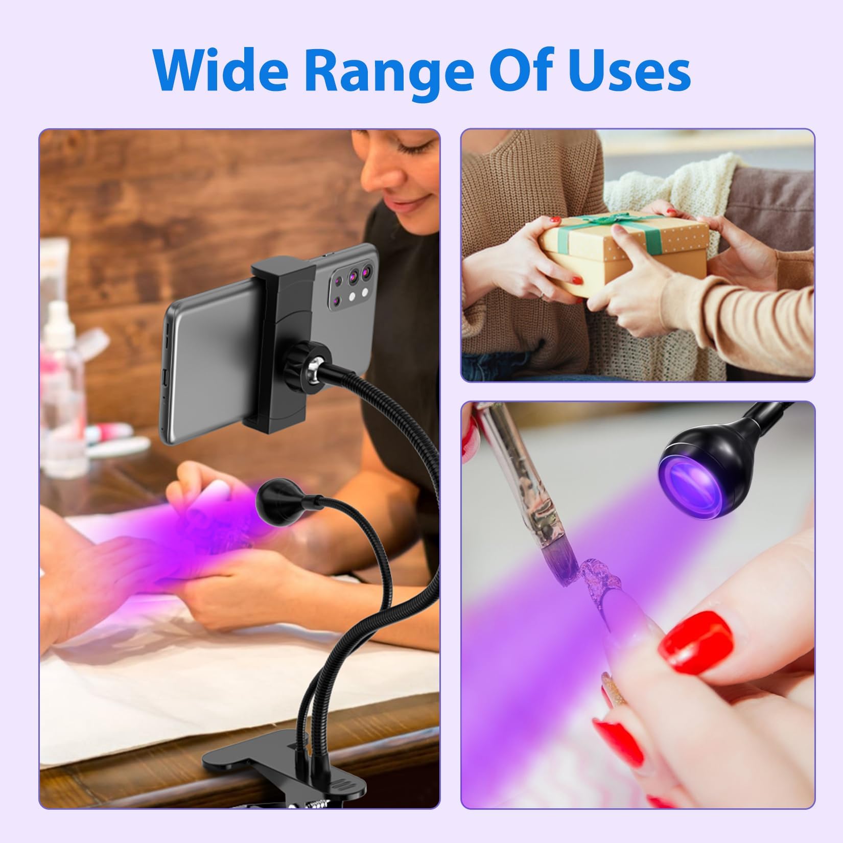 AORAEM Nail Lamp LED Nail Manicure Dryer Curing Light with Black Gooseneck and Clamp for Gel Nails