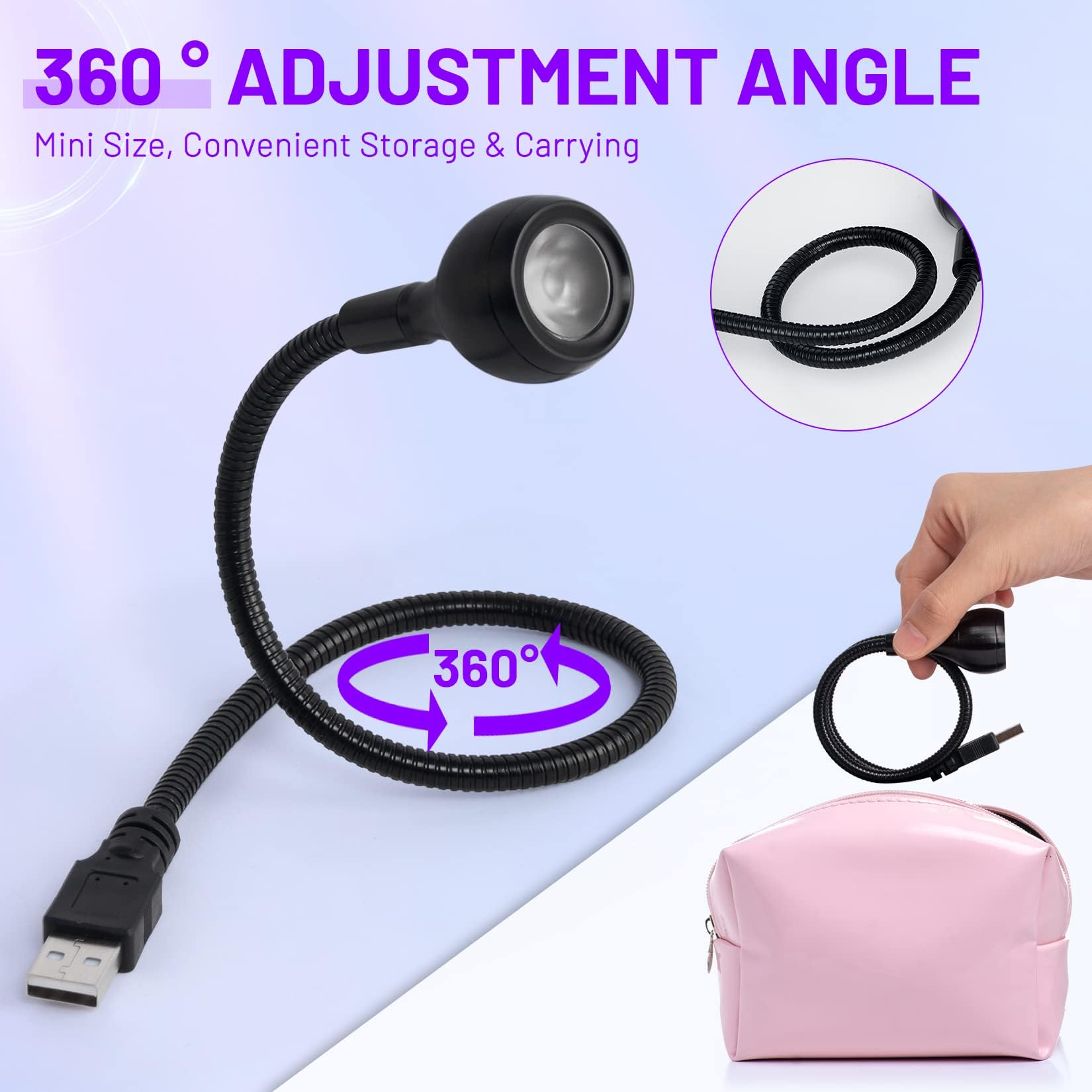 AORAEM Nail Lamp LED Nail Manicure Dryer Curing Light with Black Gooseneck and Clamp for Gel Nails