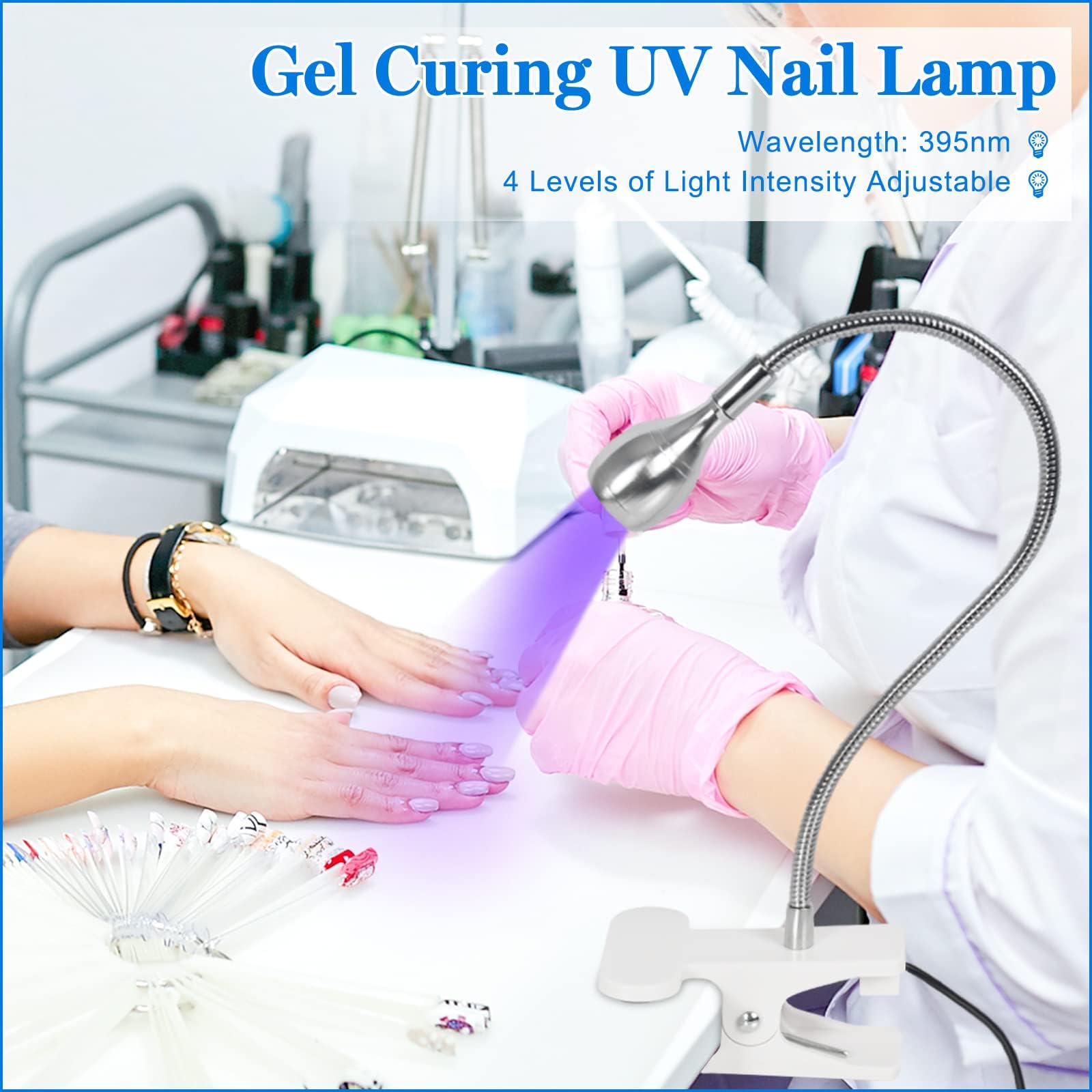 AORAEM Nail Lamp LED Nail Manicure Dryer Curing Light with Black Gooseneck and Clamp for Gel Nails