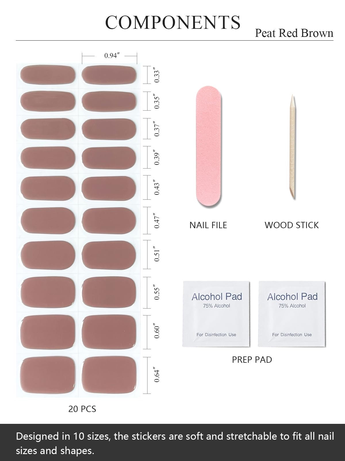 Peat Red Brown Gel Nail Strips