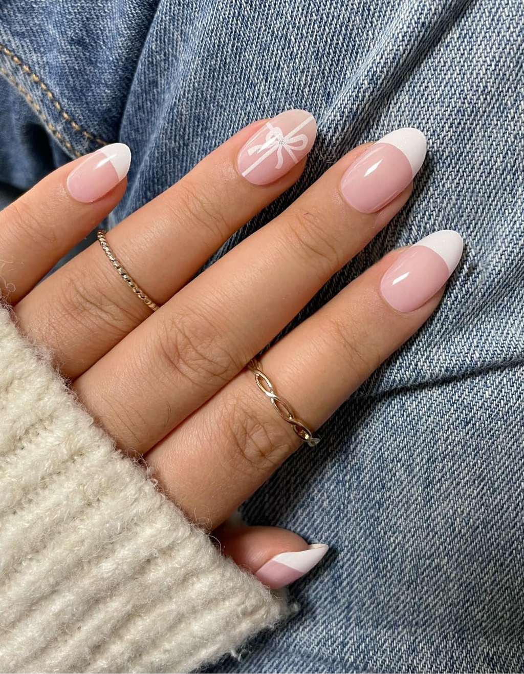 White Bow French Gel Nail Strips