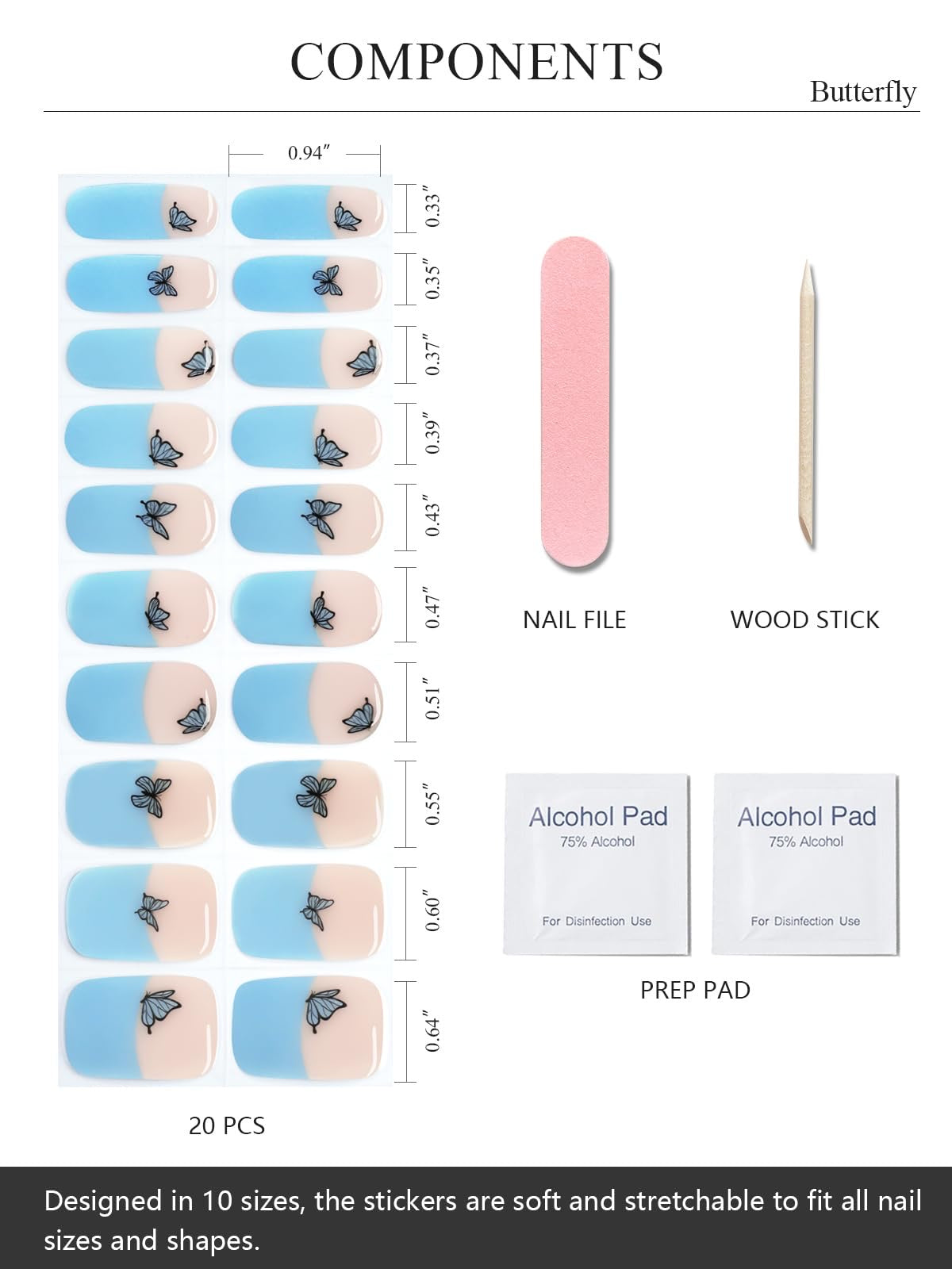 Butterfly Blue Gel Nail Strips