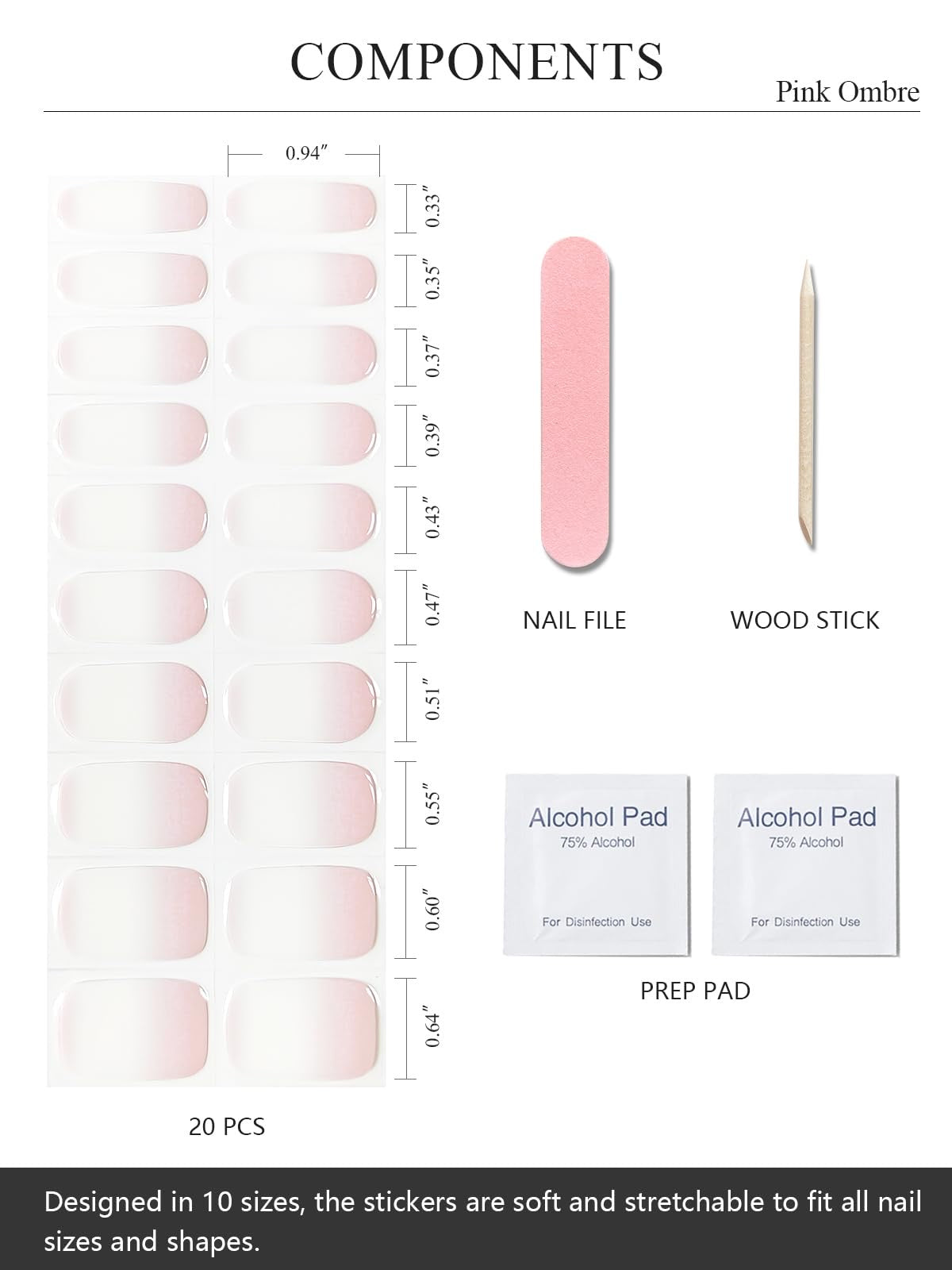 Ombré Pink Gel Nail Strips