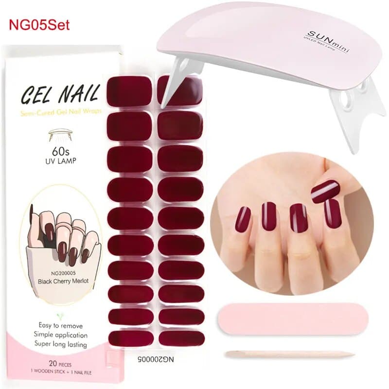 Glitter French UV Gel Nail Sticker Set: Clear Pink, 2Pcs with LED Lamp