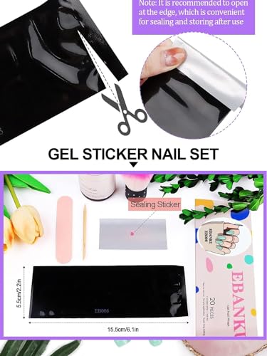 EBANKU 20PCS Gel Nail Polish Strips, Old-Style Red Gel Stick on Nails Full Nail Wraps, Waterproof Gel Nail Stickers for New Year Valentines Gift