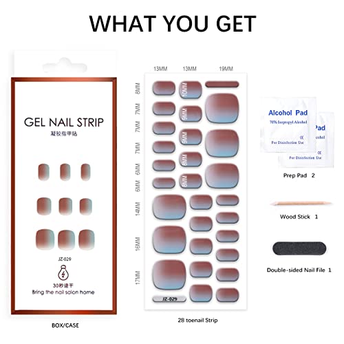 Semi Cured Gel Pedi Strips Glossy Gel Toenail Stickers Semi-Cured Gel Pedicure Strips Long Lasting Gel Pedicure Nail Wraps Sticker Salon Nails at Home Requires UV Light Pedicure Kit