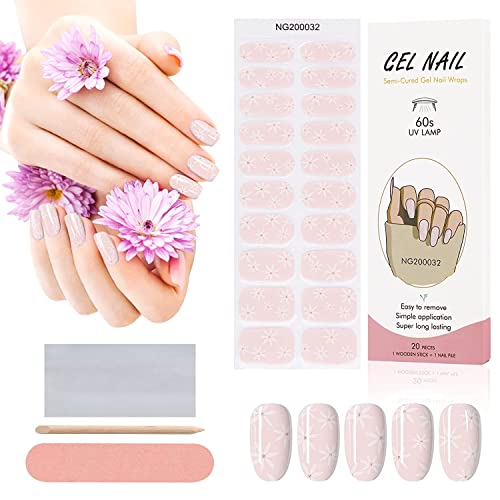 Kalolary 20PCS Semi Cured Gel Nail Polish Strips, Wine Red Adhesive Full Wrap Gel Nail Art Sticker, Waterproof Gel Nail Wrap Stickers with Nail File and Stick（UV/LED Lamp Required）