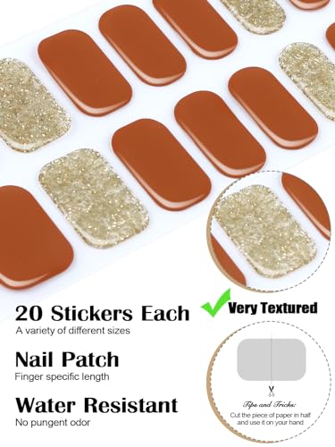 EBANKU Cured Gel Nail Strips, 20Pcs Red Glitter Gradient Gel Nail Polish Stickers for Women Girls, Salon Quality Gel Nail Wraps with Nail File and Stick （UV/LED Lamp Required）