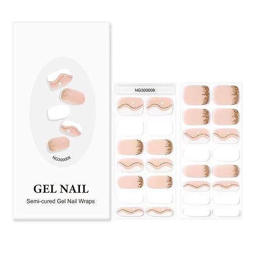 Semi Cured Gel Nail Strips Salon-Quality DIY Nails With 20 Semi Cured Gel Strips And UV Gel Stickers For Gradient Pink And Glitter Designs UV Light For Gel Nail Required