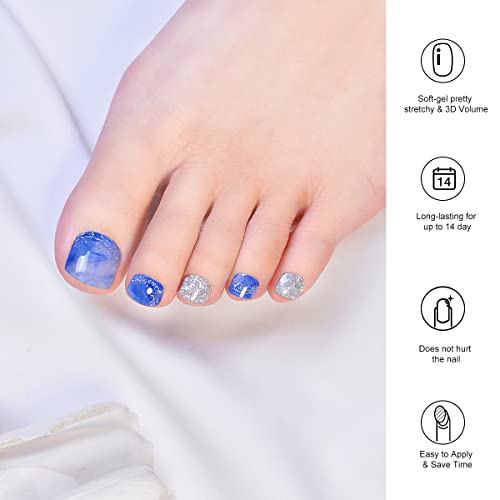 Semi Cured Gel Pedi Strips Glossy Gel Toenail Stickers Semi-Cured Gel Pedicure Strips Long Lasting Gel Pedicure Nail Wraps Sticker Salon Nails at Home Requires UV Light Pedicure Kit