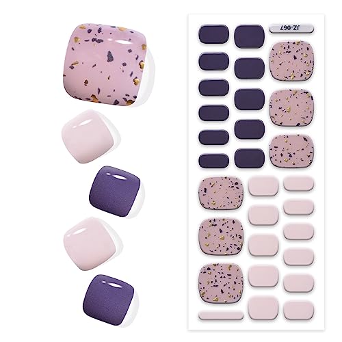 Semi Cured Gel Pedi Strips Glossy Gel Toenail Stickers Semi-Cured Gel Pedicure Strips Long Lasting Gel Pedicure Nail Wraps Sticker Salon Nails at Home Requires UV Light Pedicure Kit