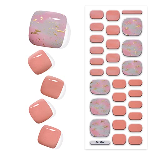 Semi Cured Gel Pedi Strips Glossy Gel Toenail Stickers Semi-Cured Gel Pedicure Strips Long Lasting Gel Pedicure Nail Wraps Sticker Salon Nails at Home Requires UV Light Pedicure Kit