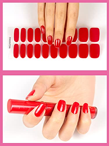 Kalolary 20PCS Semi Cured Gel Nail Polish Strips, Wine Red Adhesive Full Wrap Gel Nail Art Sticker, Waterproof Gel Nail Wrap Stickers with Nail File and Stick（UV/LED Lamp Required）