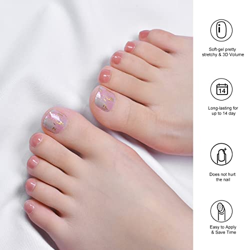 Semi Cured Gel Pedi Strips Glossy Gel Toenail Stickers Semi-Cured Gel Pedicure Strips Long Lasting Gel Pedicure Nail Wraps Sticker Salon Nails at Home Requires UV Light Pedicure Kit