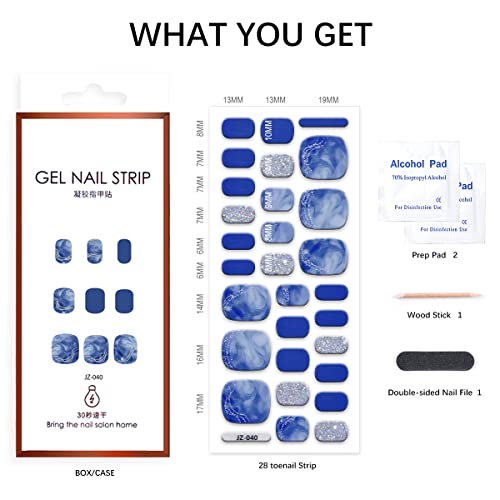 Semi Cured Gel Pedi Strips Glossy Gel Toenail Stickers Semi-Cured Gel Pedicure Strips Long Lasting Gel Pedicure Nail Wraps Sticker Salon Nails at Home Requires UV Light Pedicure Kit