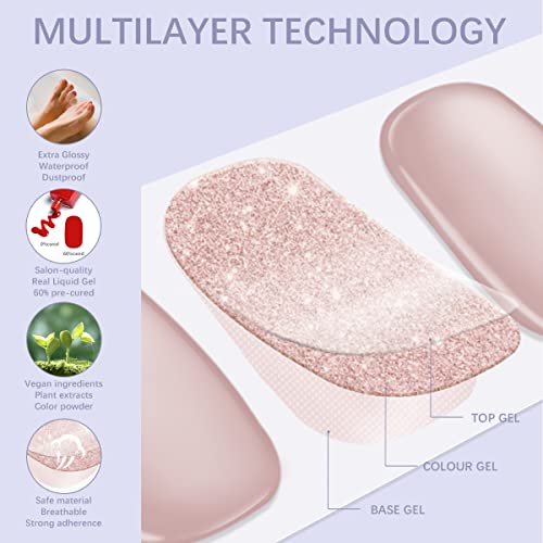 Semi Cured Gel Pedi Strips Glossy Gel Toenail Stickers Semi-Cured Gel Pedicure Strips Long Lasting Gel Pedicure Nail Wraps Sticker Salon Nails at Home Requires UV Light Pedicure Kit