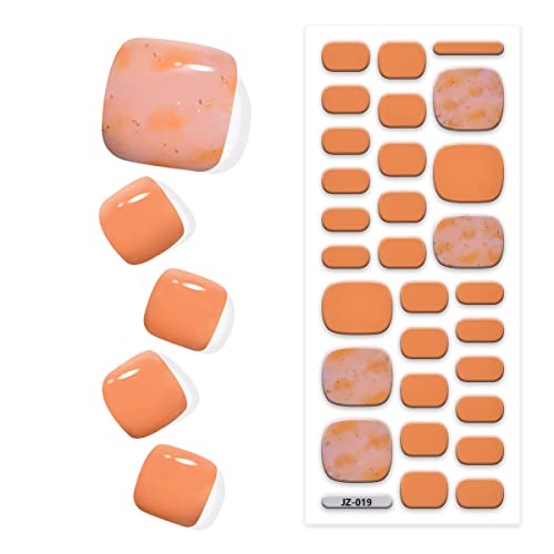 Semi Cured Gel Pedi Strips Glossy Gel Toenail Stickers Semi-Cured Gel Pedicure Strips Long Lasting Gel Pedicure Nail Wraps Sticker Salon Nails at Home Requires UV Light Pedicure Kit