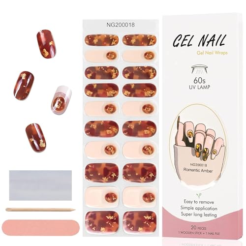 EBANKU 20PCS Gel Nail Polish Strips, Old-Style Red Gel Stick on Nails Full Nail Wraps, Waterproof Gel Nail Stickers for New Year Valentines Gift