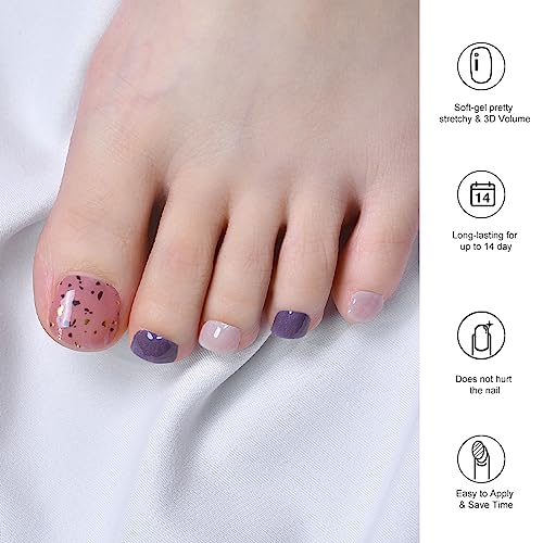 Semi Cured Gel Pedi Strips Glossy Gel Toenail Stickers Semi-Cured Gel Pedicure Strips Long Lasting Gel Pedicure Nail Wraps Sticker Salon Nails at Home Requires UV Light Pedicure Kit