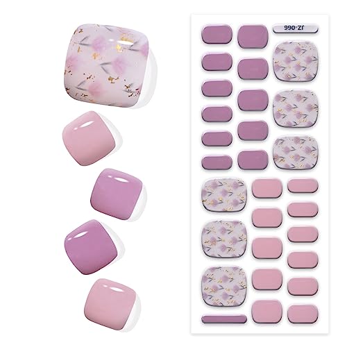 Semi Cured Gel Pedi Strips Glossy Gel Toenail Stickers Semi-Cured Gel Pedicure Strips Long Lasting Gel Pedicure Nail Wraps Sticker Salon Nails at Home Requires UV Light Pedicure Kit