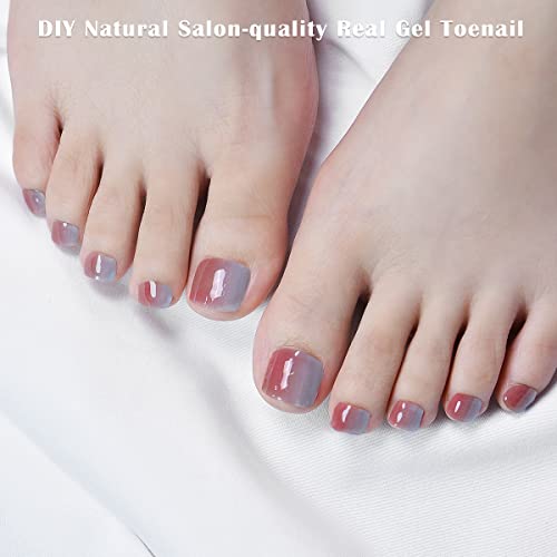 Semi Cured Gel Pedi Strips Glossy Gel Toenail Stickers Semi-Cured Gel Pedicure Strips Long Lasting Gel Pedicure Nail Wraps Sticker Salon Nails at Home Requires UV Light Pedicure Kit