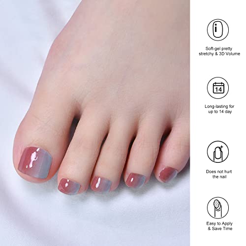 Semi Cured Gel Pedi Strips Glossy Gel Toenail Stickers Semi-Cured Gel Pedicure Strips Long Lasting Gel Pedicure Nail Wraps Sticker Salon Nails at Home Requires UV Light Pedicure Kit