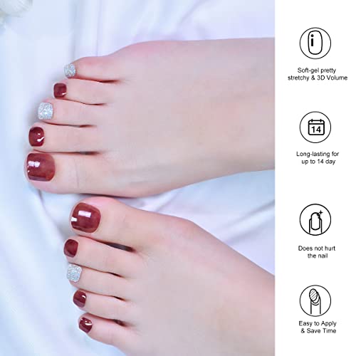 Semi Cured Gel Pedi Strips Glossy Gel Toenail Stickers Semi-Cured Gel Pedicure Strips Long Lasting Gel Pedicure Nail Wraps Sticker Salon Nails at Home Requires UV Light Pedicure Kit