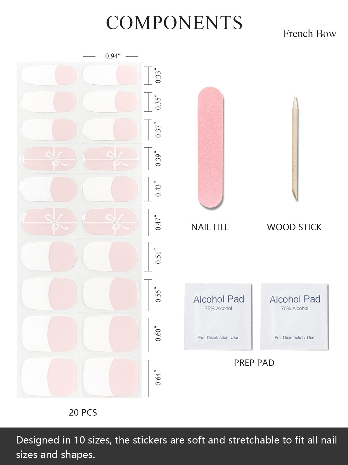 White Bow French Gel Nail Strips