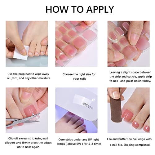 Semi Cured Gel Pedi Strips Glossy Gel Toenail Stickers Semi-Cured Gel Pedicure Strips Long Lasting Gel Pedicure Nail Wraps Sticker Salon Nails at Home Requires UV Light Pedicure Kit