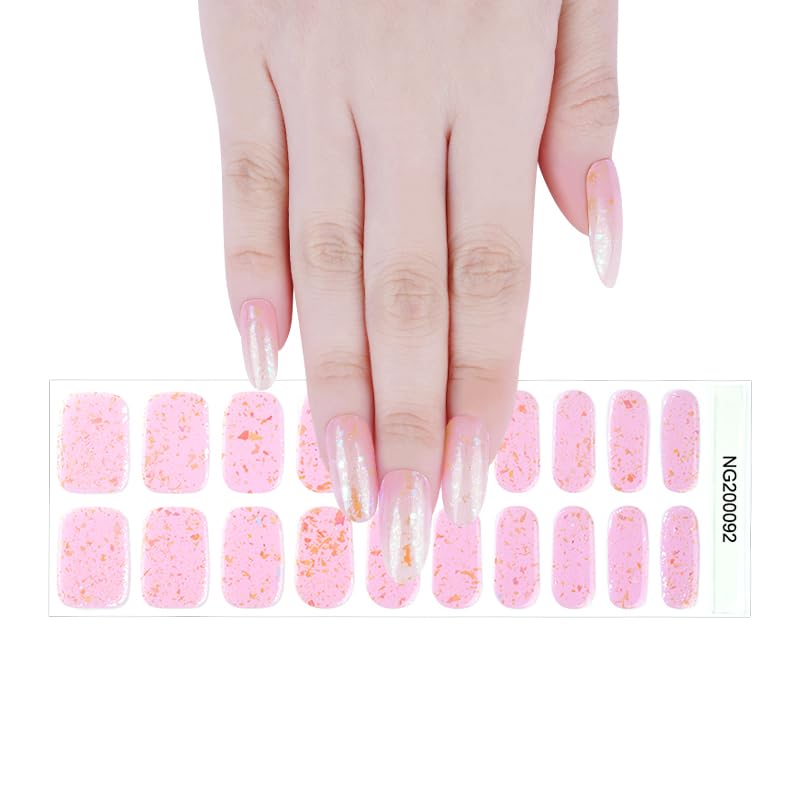 20pcs Semi Cured Gel Nail Strips, Real Nail Polish Art Stickers, Love Adhesive Full Wrap Gel Nail, Waterproof Gel Nail Wrap Stickers with Nail File and Stick（UV/LED Light Required）