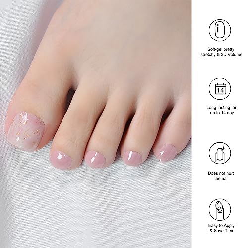 Semi Cured Gel Pedi Strips Glossy Gel Toenail Stickers Semi-Cured Gel Pedicure Strips Long Lasting Gel Pedicure Nail Wraps Sticker Salon Nails at Home Requires UV Light Pedicure Kit