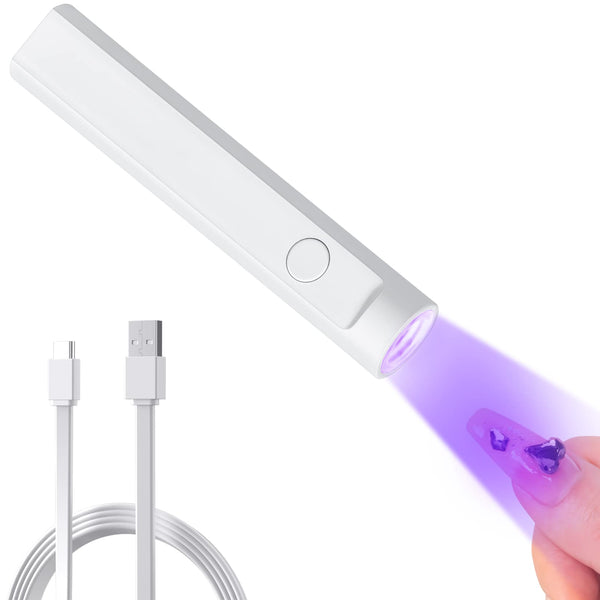 Mini UV Light for Gel Nails - Portable Mini Nail Lamp,3W Handheld UV Light for Nails Pen Shape Nail Dryer 2 Models Professional Led Light for Resin Curing With Type C for Nail Home Salon (White)