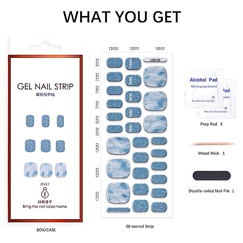 Semi Cured Gel Pedi Strips Glossy Gel Toenail Stickers Semi-Cured Gel Pedicure Strips Long Lasting Gel Pedicure Nail Wraps Sticker Salon Nails at Home Requires UV Light Pedicure Kit