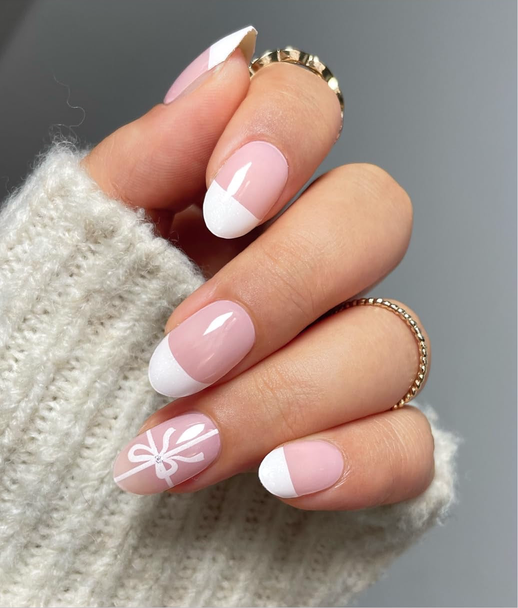 White Bow French Gel Nail Strips