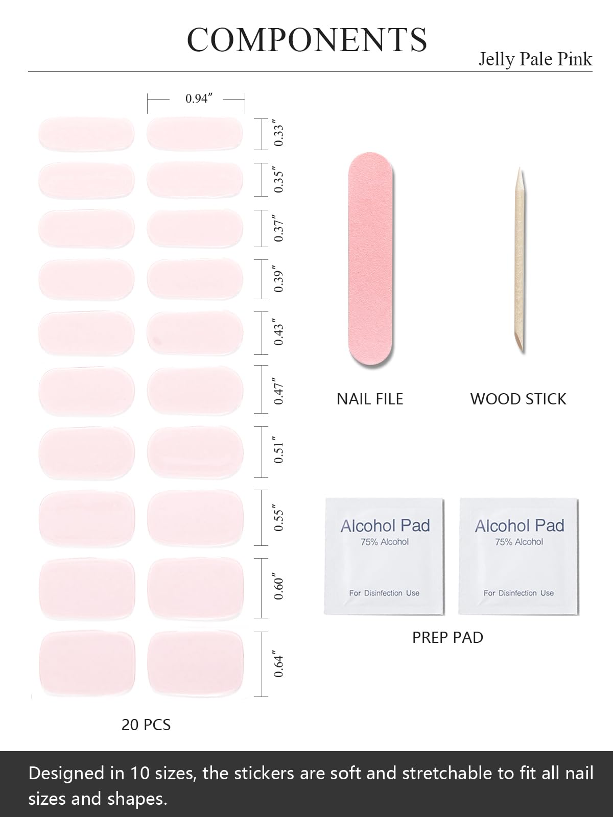 Semi Cured Gel Nail Strips (Clear), Transparent, 20 Pcs Gel Nail Wraps, Stickers, UV Light Required, Salon Quality, Long Lasting