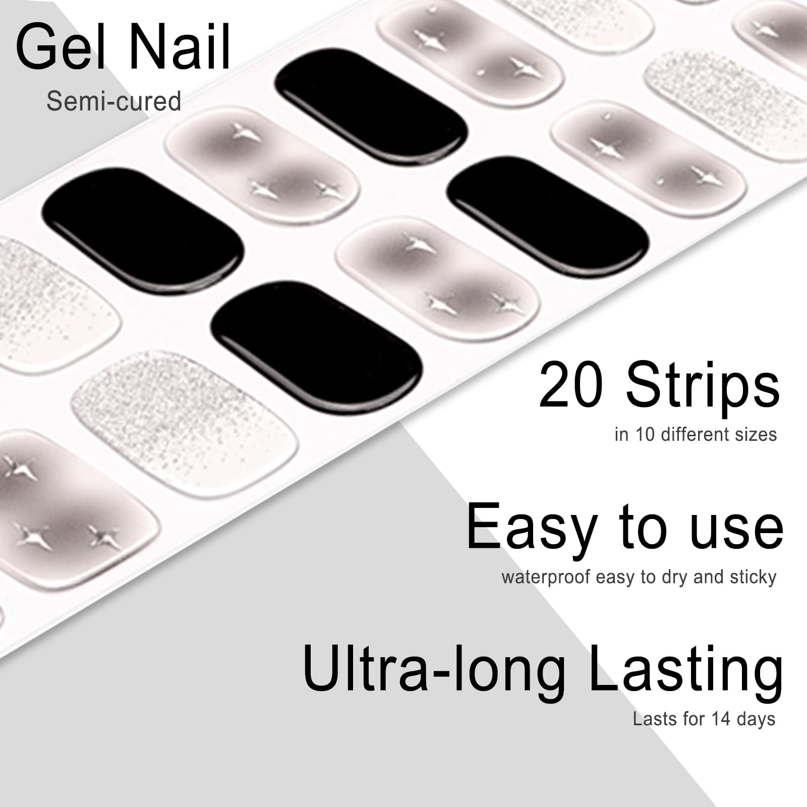 20pcs Semi Cured Gel Nail Strips, Real Nail Polish Art Stickers, Love Adhesive Full Wrap Gel Nail, Waterproof Gel Nail Wrap Stickers with Nail File and Stick（UV/LED Light Required）